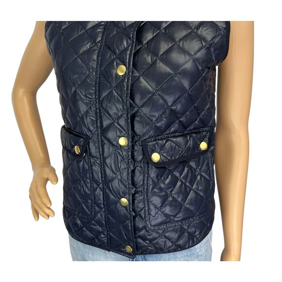 J. Crew Shiny Quilted Field Puffer Down Vest Navy Blue E1014 Petite Size PXS - Picture 10 of 15